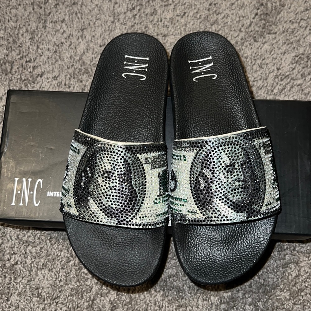 Women International Concepts Money Rhinestone Slides. Size 7